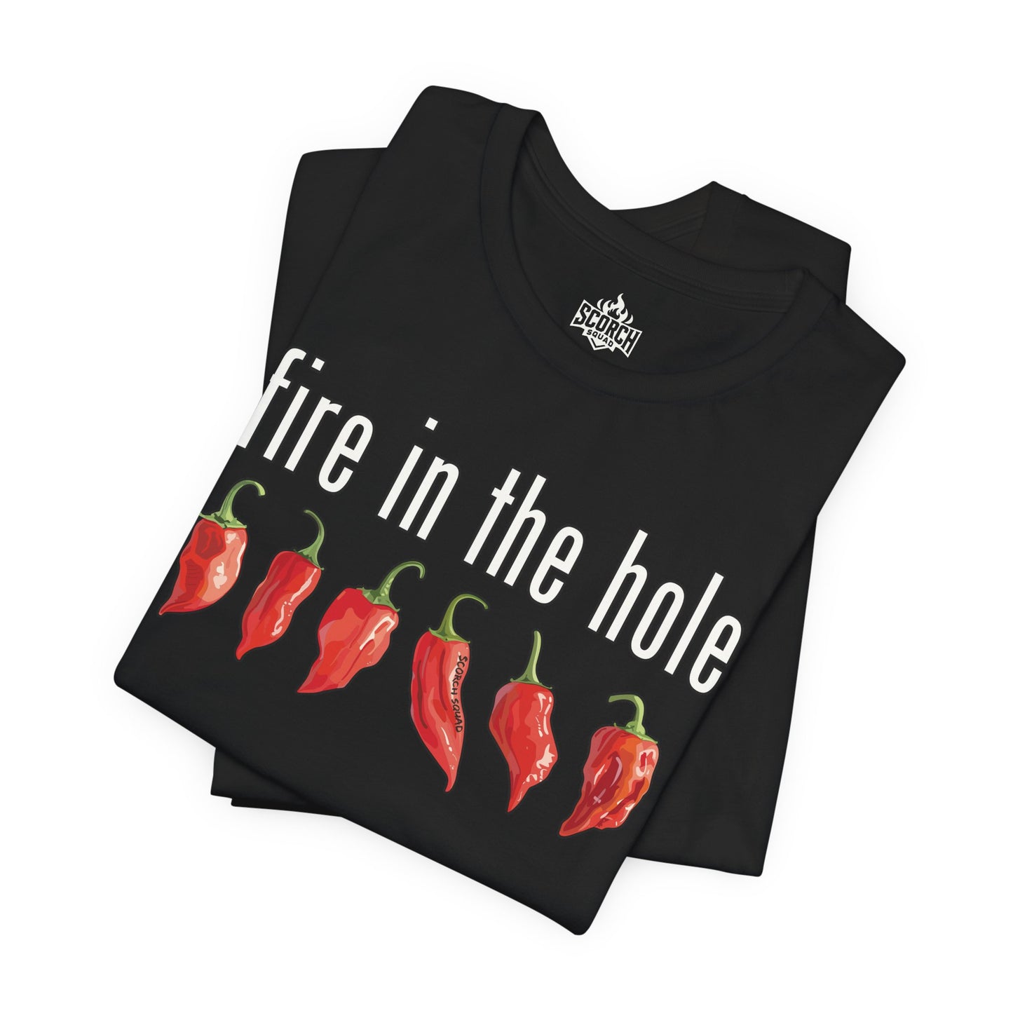 fire in the hole hot peppers black t-shirt folded