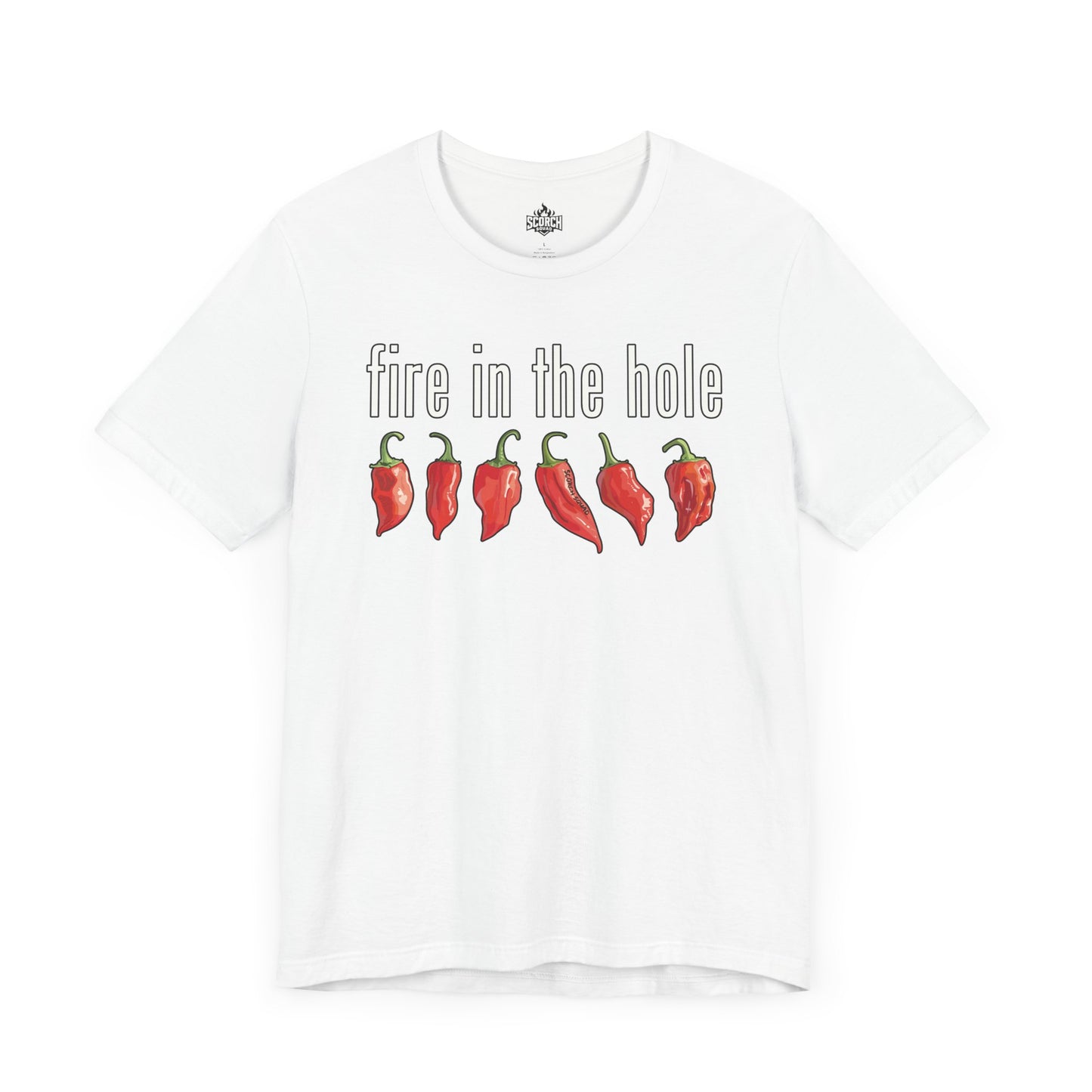 fire in the hole hot peppers white t-shirt