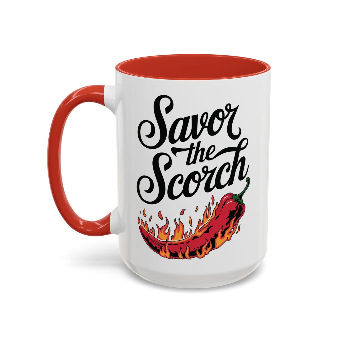 Savor The Scorch, Flaming Pepper Accent Mug