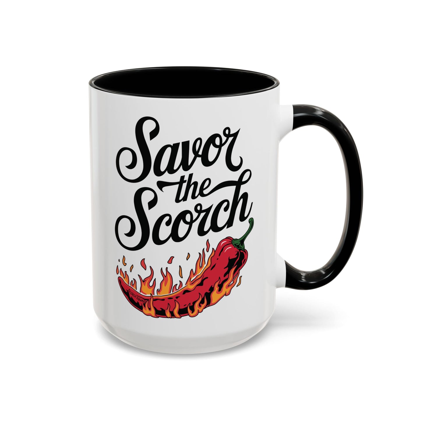 Savor The Scorch, Flaming Pepper Accent Mug