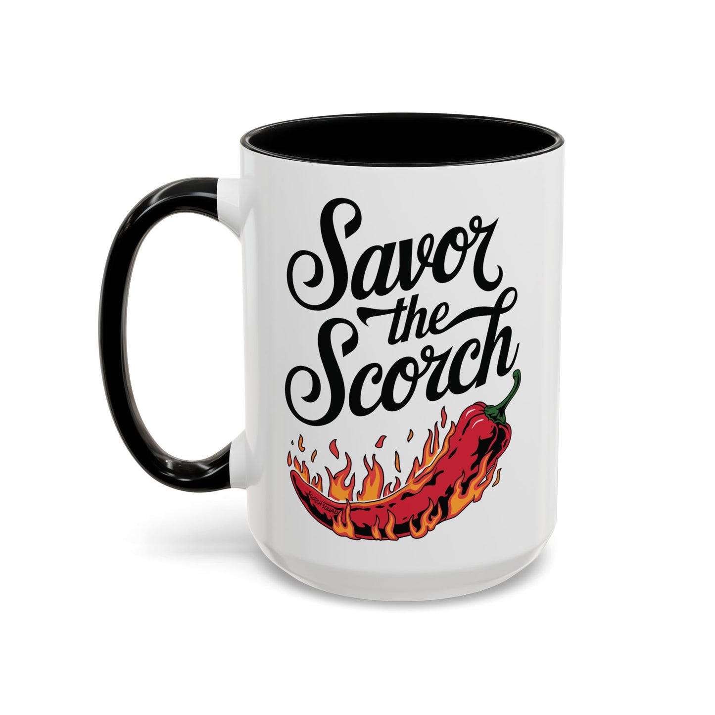 Savor The Scorch, Flaming Pepper Accent Mug