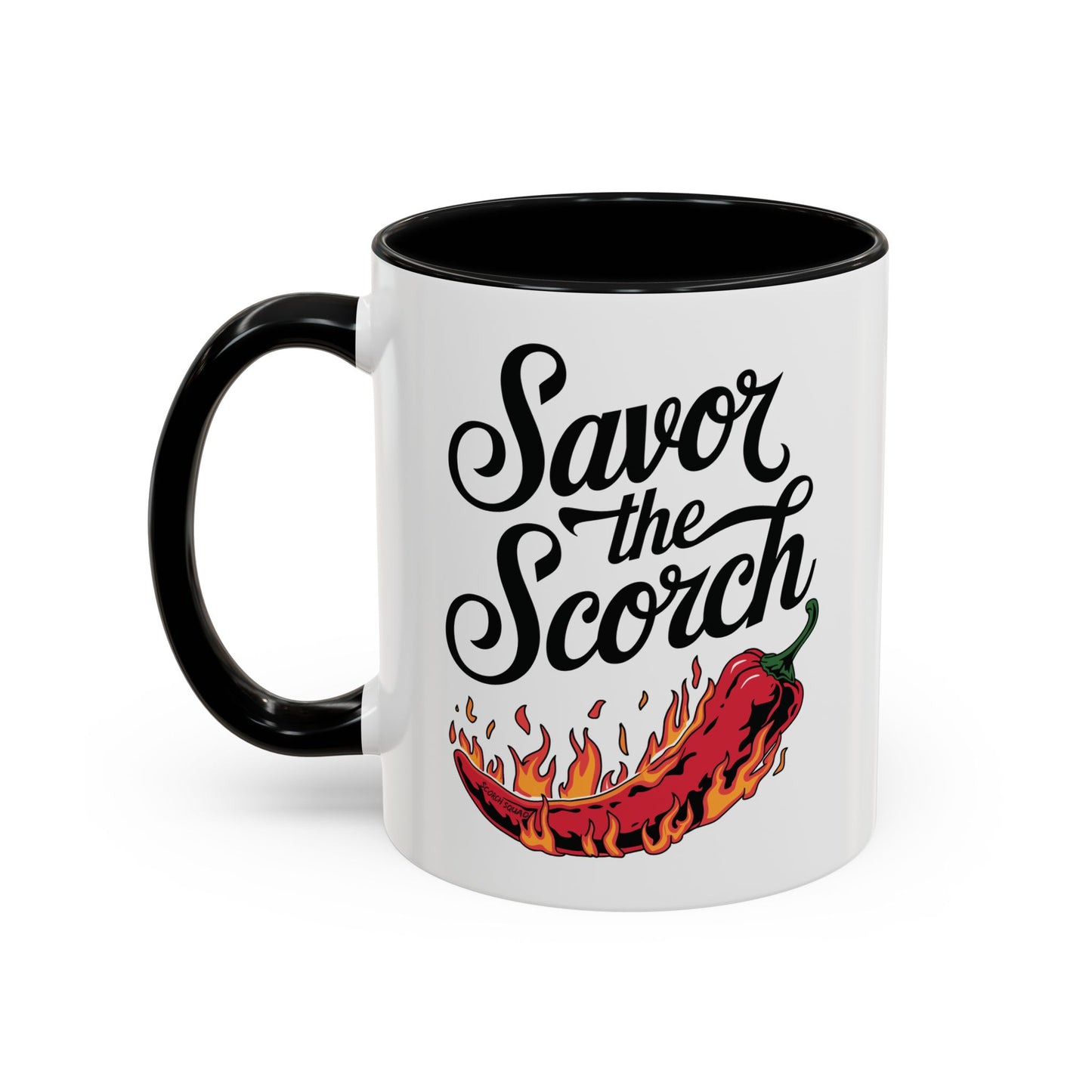 Savor The Scorch, Flaming Pepper Accent Mug