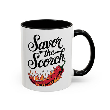 Savor The Scorch, Flaming Pepper Accent Mug