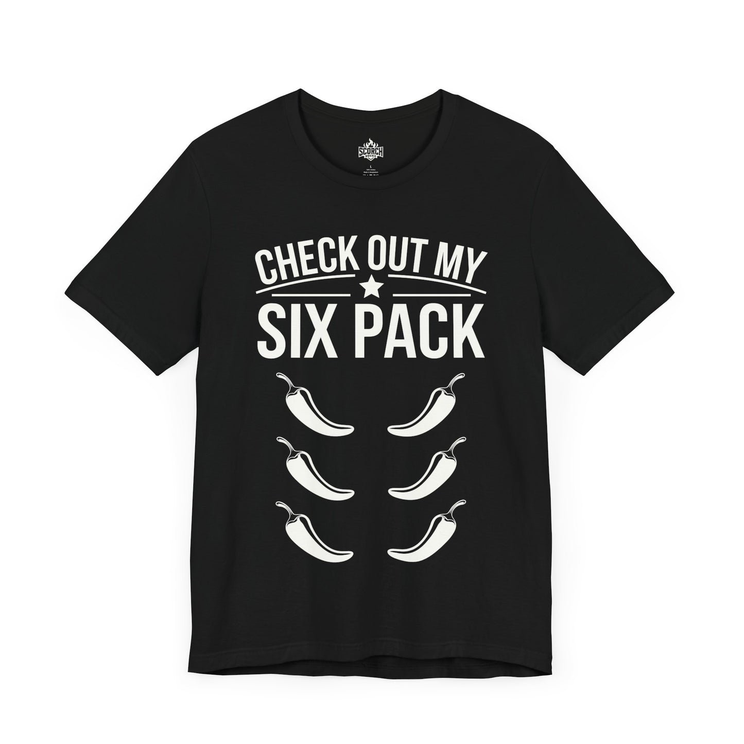 check out my six pack of peppers black t-shirt