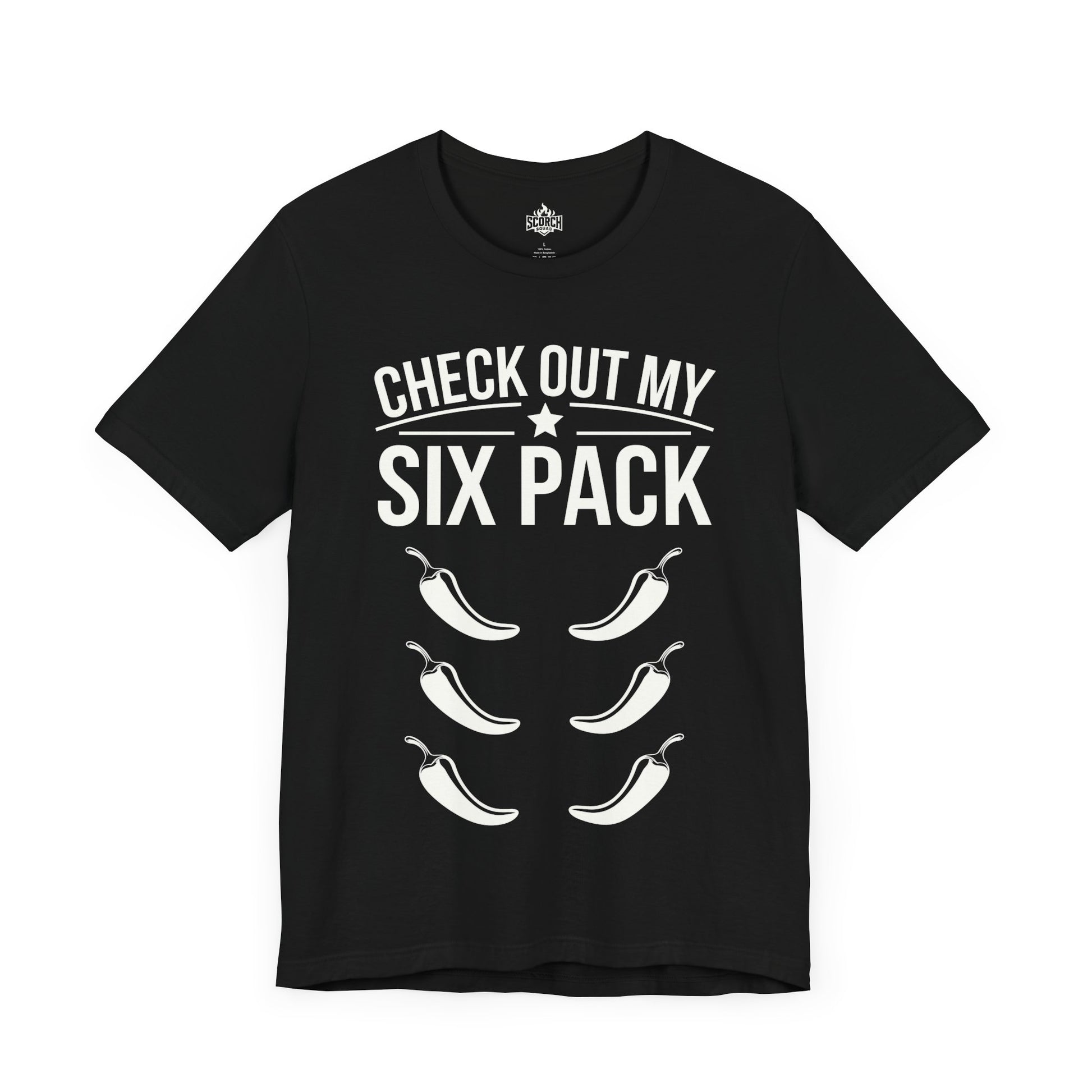 check out my six pack of peppers black t-shirt