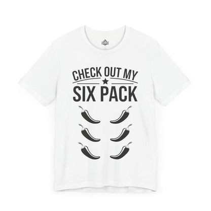 check out my six pack of peppers white t-shirt