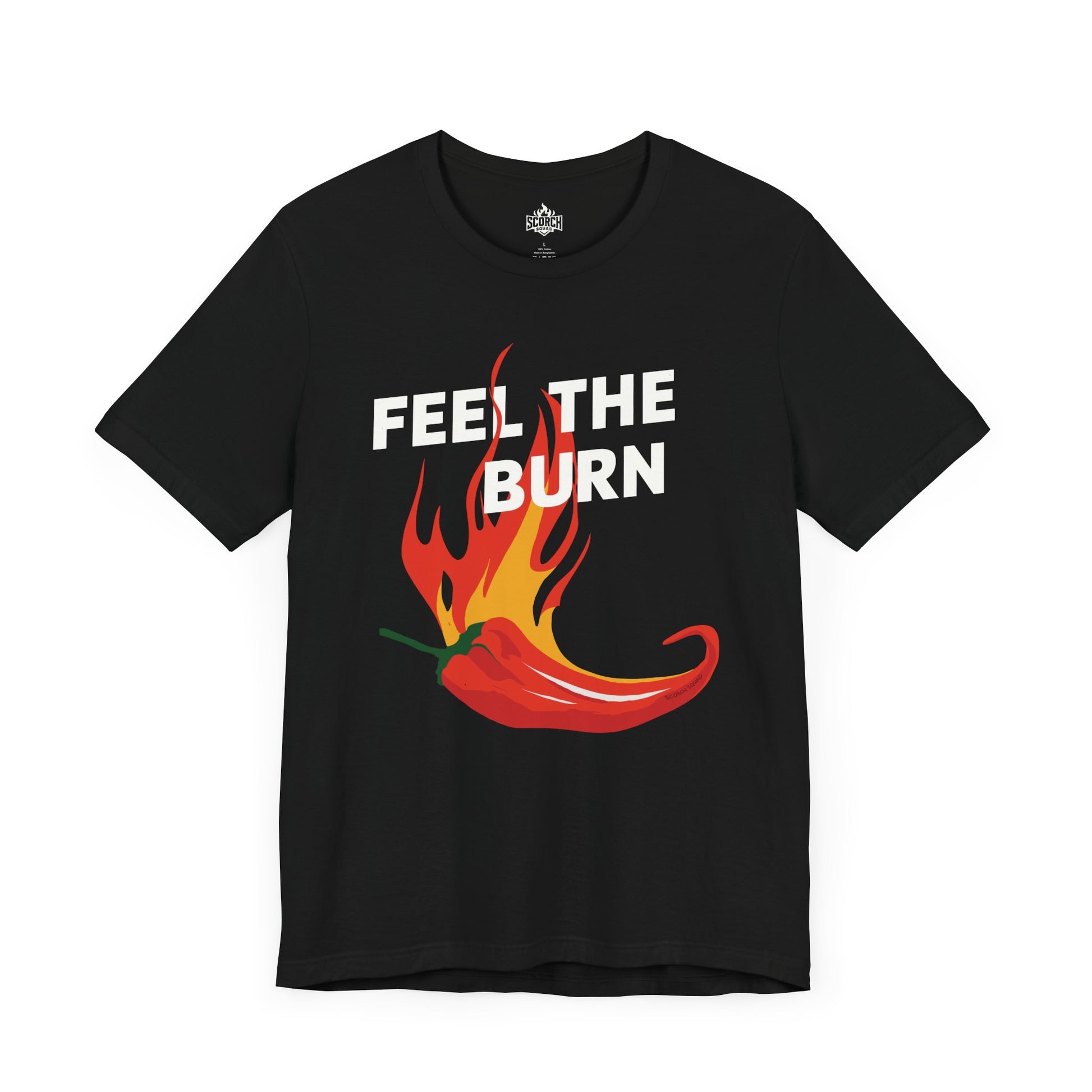 feel the burn flaming hot pepper black shirt