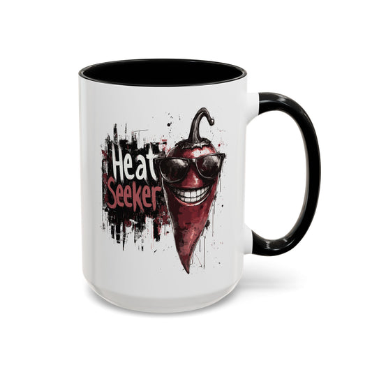 heat seeker smiling hot pepper in sunglasses black accent mug