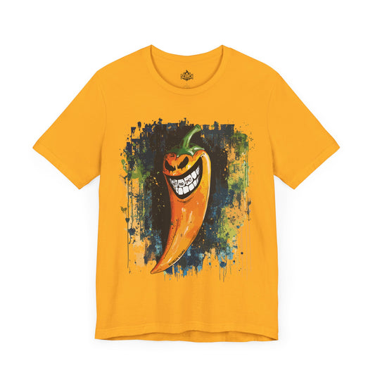 hot and spicy smiling hot pepper gold t-shirt