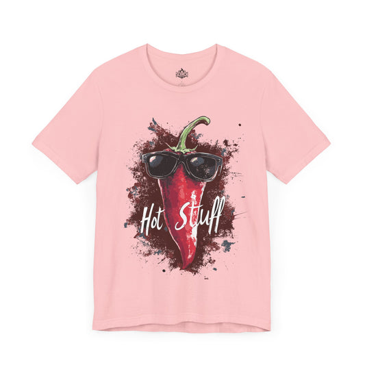 hot stuff chili pepper in sunglasses pink t-shirt