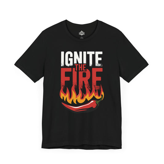 ignite the fire flaming hot pepper black t-shirt