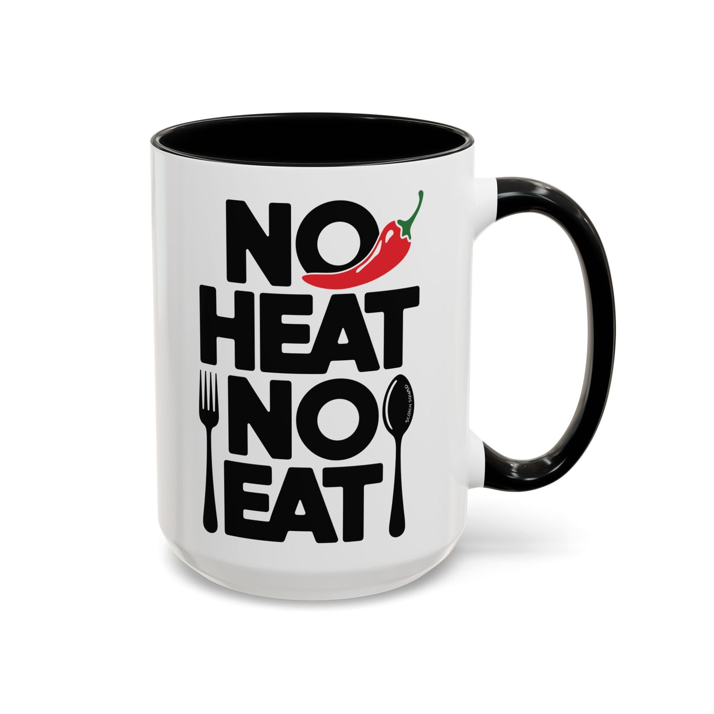 no heat no eat hot pepper black accent mug