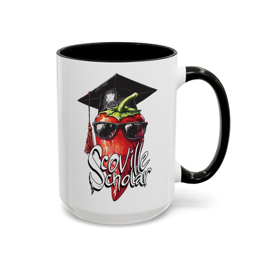 scoville scholar graduate hot pepper in sunglasses black accent mug