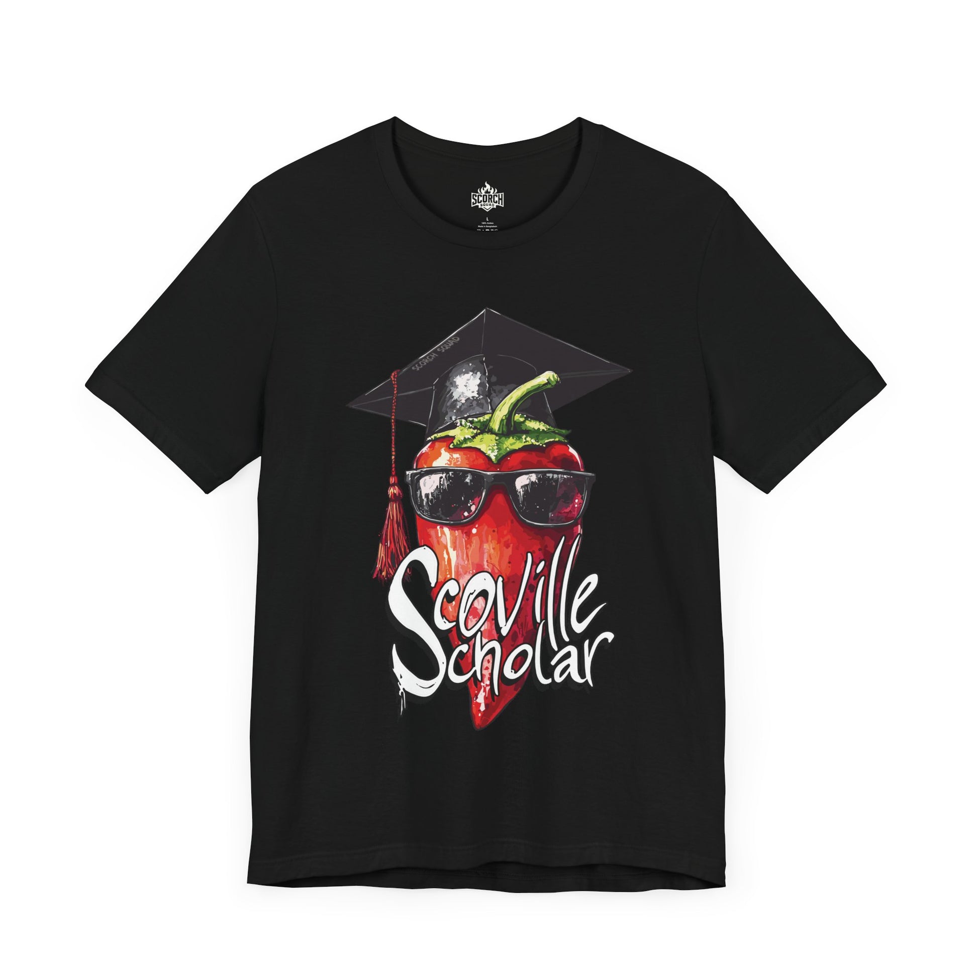 scoville scholar graduate hot pepper in sunglasses black t-shirt