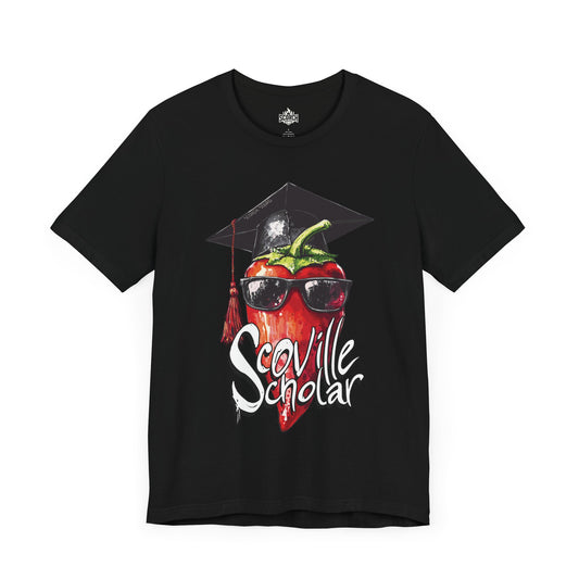 scoville scholar graduate hot pepper in sunglasses black t-shirt
