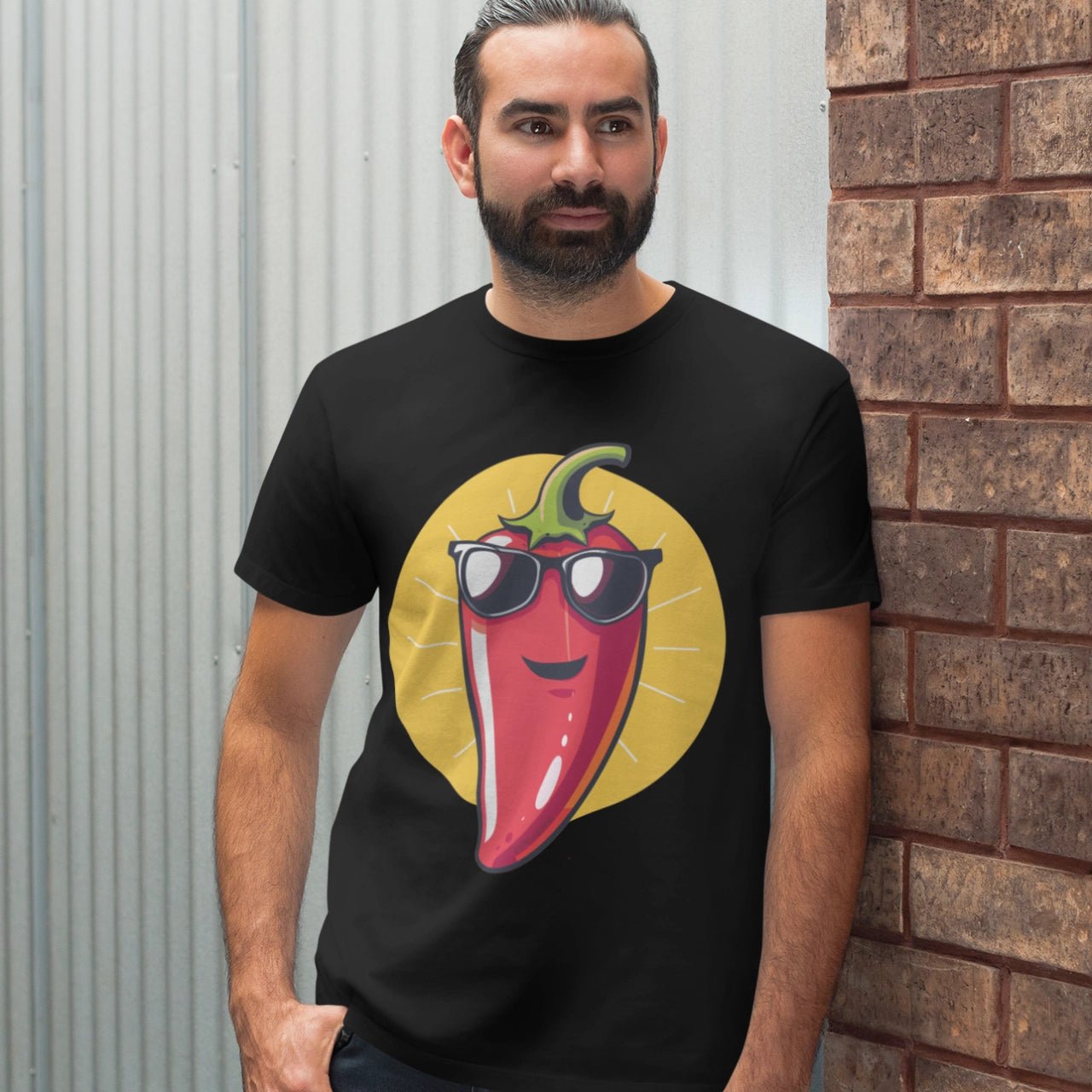 smiling-pepper-in-sunglasses-black-t-tshirt-bearded-man-brick-wall