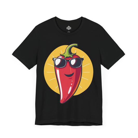 smiling pepper in sunglasses black t-shirt